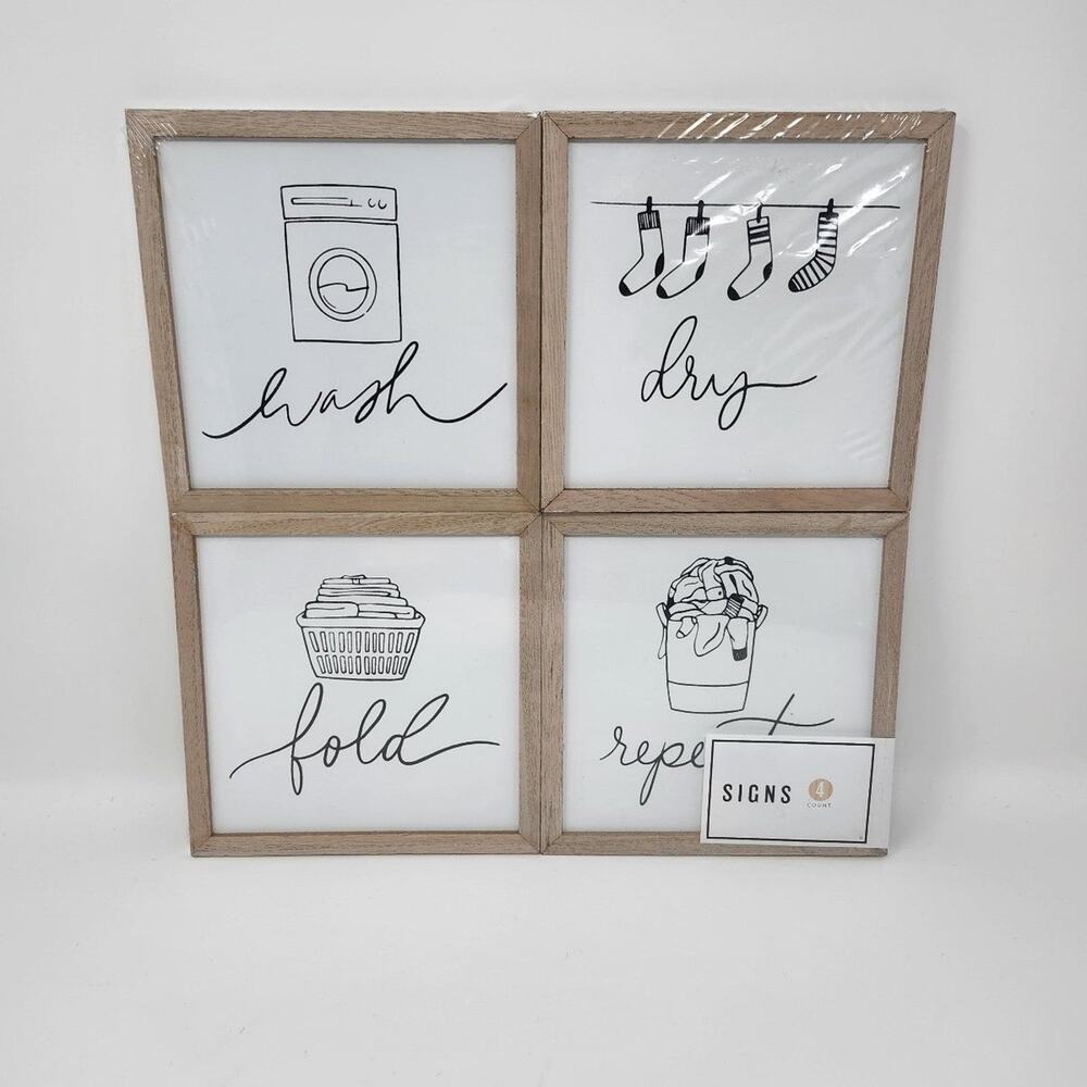 Wash Fold Dry Repeat Laundry Room Home Decor Signs